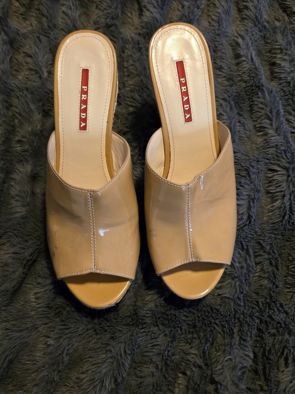 Prada Nude Patent Leather Open-Toe Mules